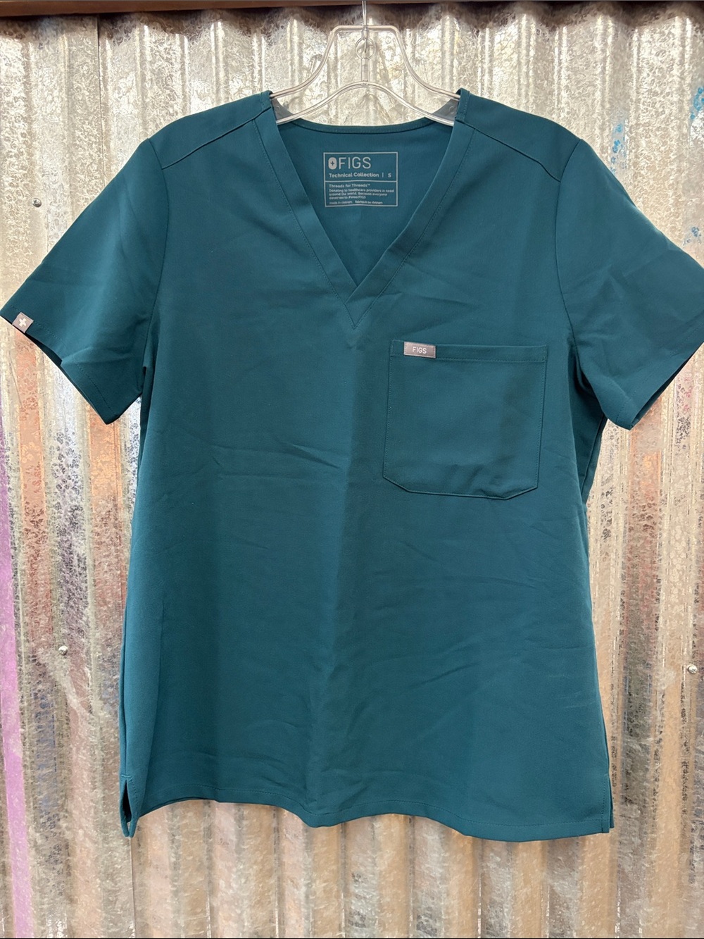 FIGS V-Neck Scrub Top with Chest Pocket-Caribbean-Small